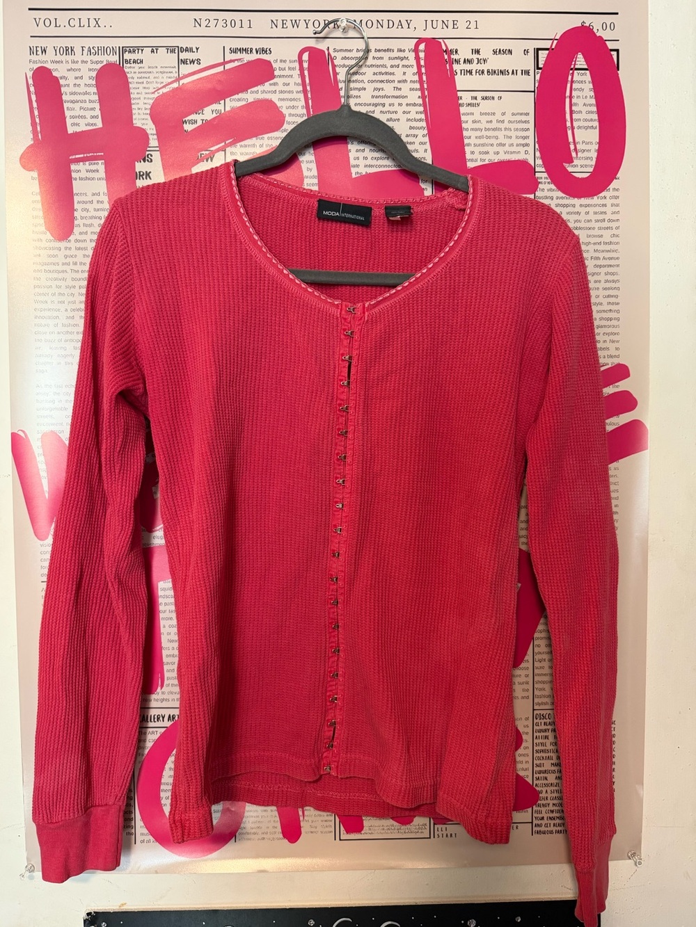 90s Y2K Victoria’s Secret Moda International Hot Pink Waffle Knit/Thermal Top